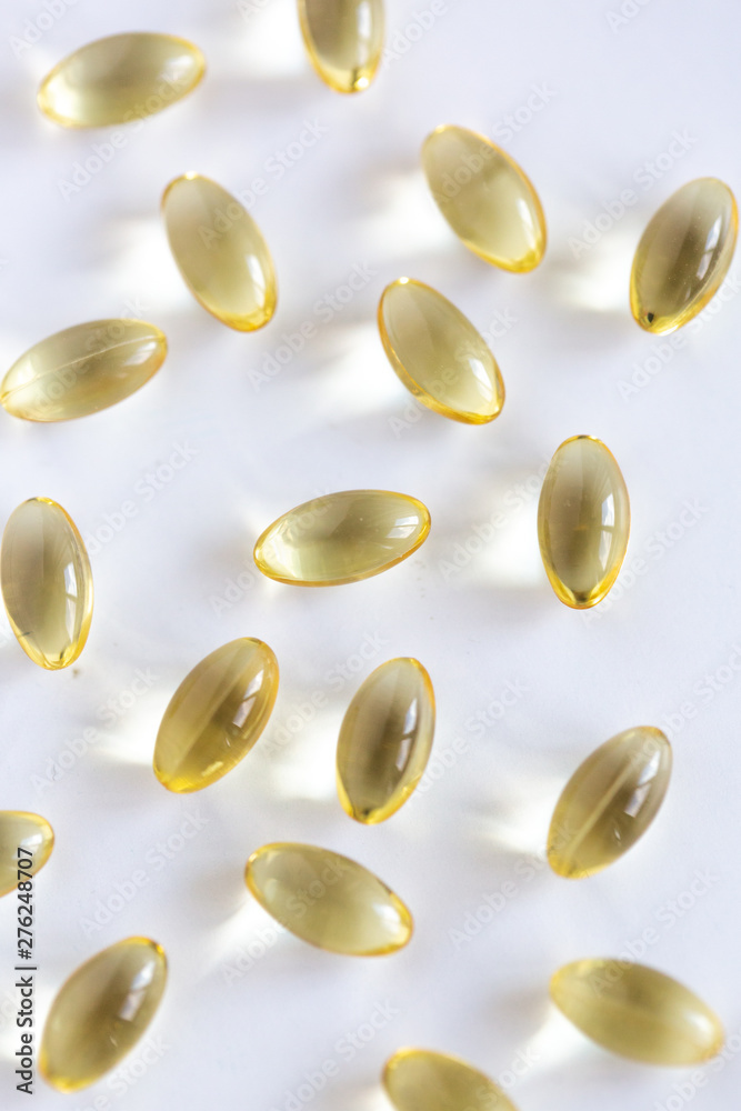 Group of Pills on White Background, Multi Vitamin, CBD Group of Pills on White Background, Multi Vitamin, CBD