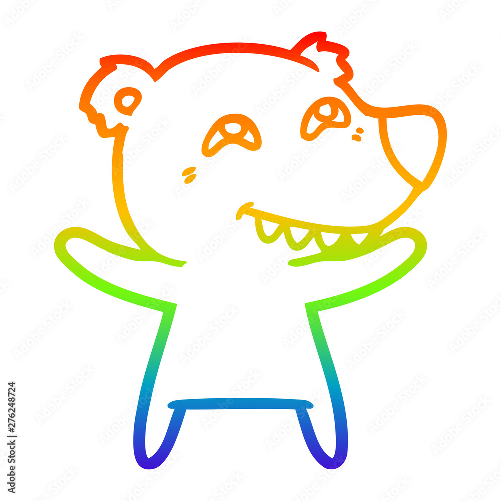 Obraz premium rainbow gradient line drawing cartoon bear showing teeth