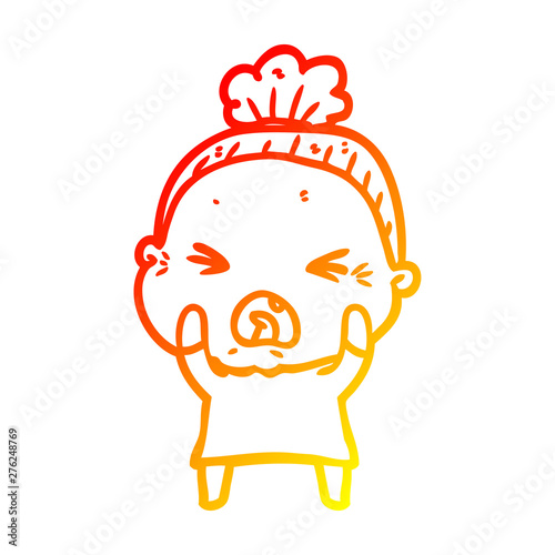 warm gradient line drawing cartoon angry old woman