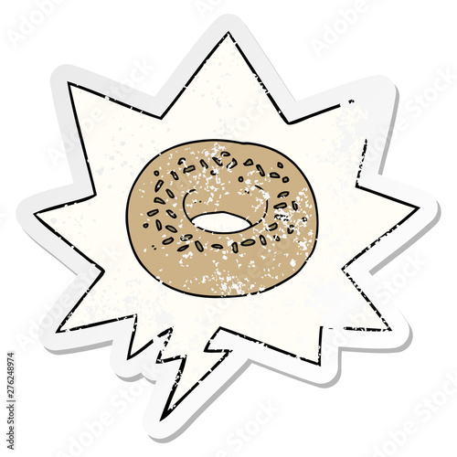 cartoon donut and speech bubble distressed sticker