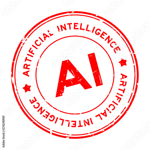 Grunge red AI (abbreviation of Artificial intelligence) word round rubber seal stamp on white background