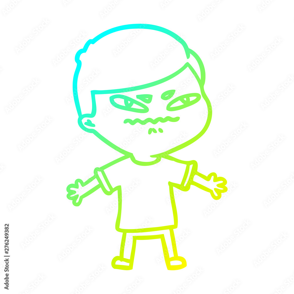 cold gradient line drawing cartoon exasperated man