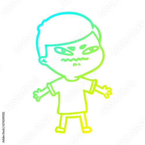 cold gradient line drawing cartoon exasperated man