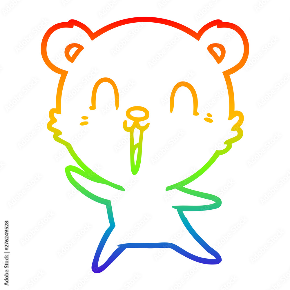 Fototapeta premium rainbow gradient line drawing happy cartoon bear