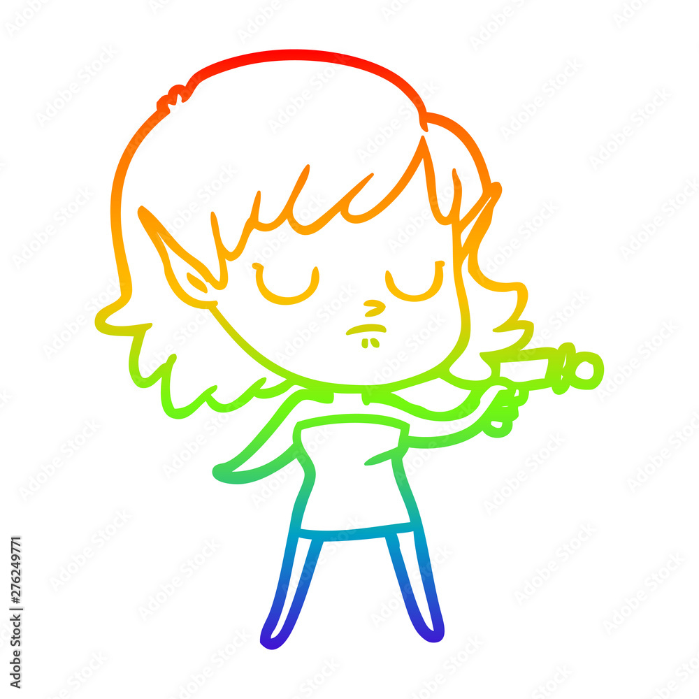 rainbow gradient line drawing cartoon elf girl rainbow gradient line drawing cartoon elf girl