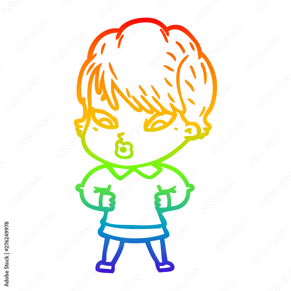 rainbow gradient line drawing cartoon woman