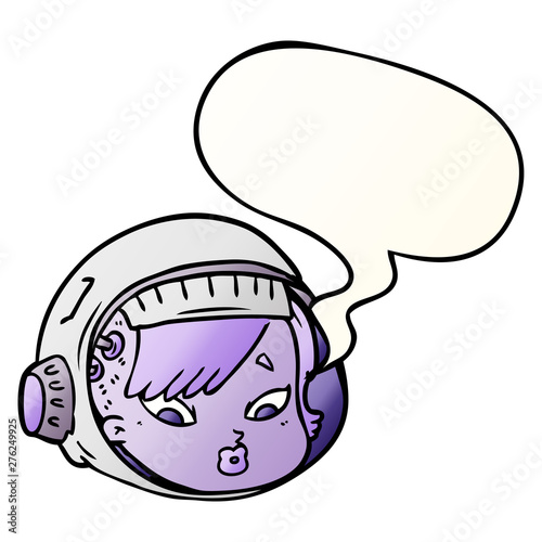 cartoon astronaut face and speech bubble in smooth gradient style