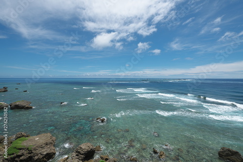 Miyako island, Japan-June 26, 2019: Pacific ocean viewed from Higashi Hennazaki in Miyako island, Okinawa