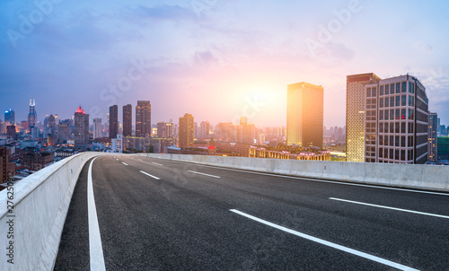 Shanghai skyline panoramic view with asphalt highway at sunset © ABCDstock