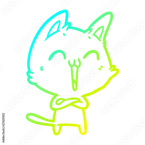cold gradient line drawing happy cartoon cat meowing