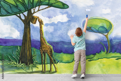 Cute little boy painting Af...