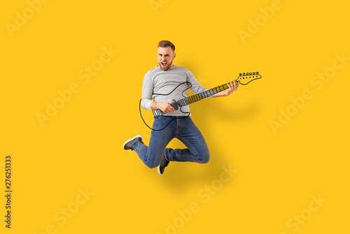 Jumping young man with draw...
