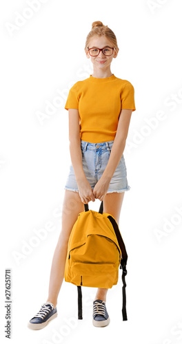 Cute teenage girl with back...
