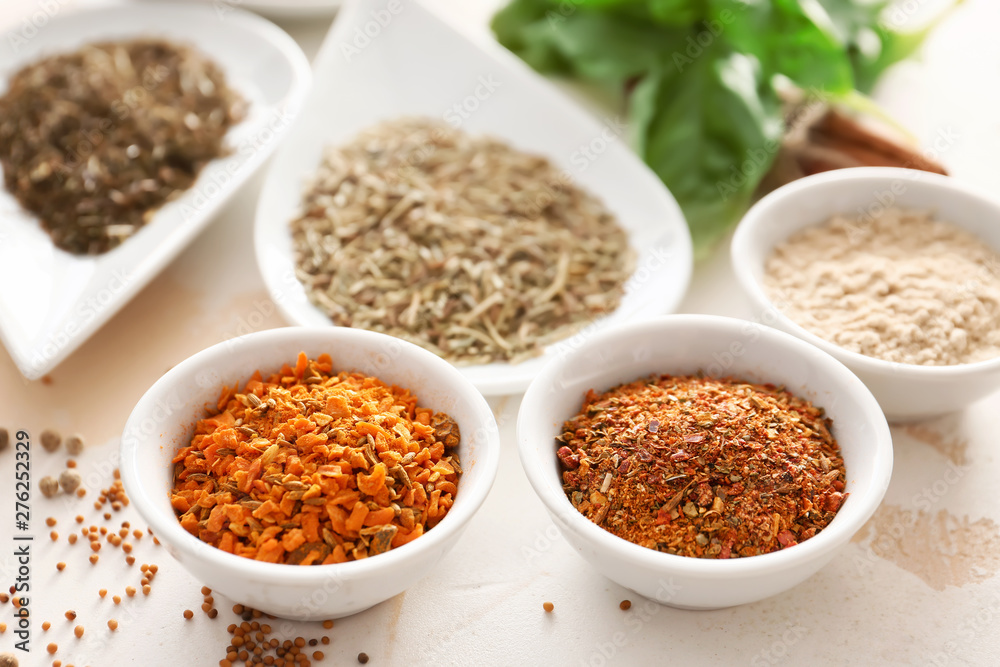 Many different spices on table Many different spices on table