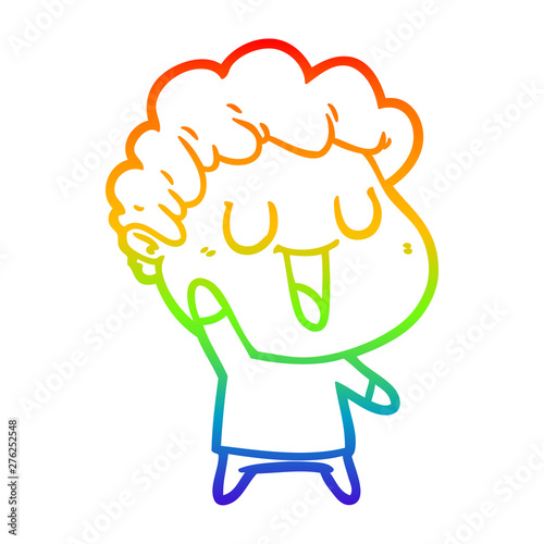 rainbow gradient line drawing laughing cartoon man