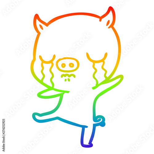 rainbow gradient line drawing cartoon pig crying