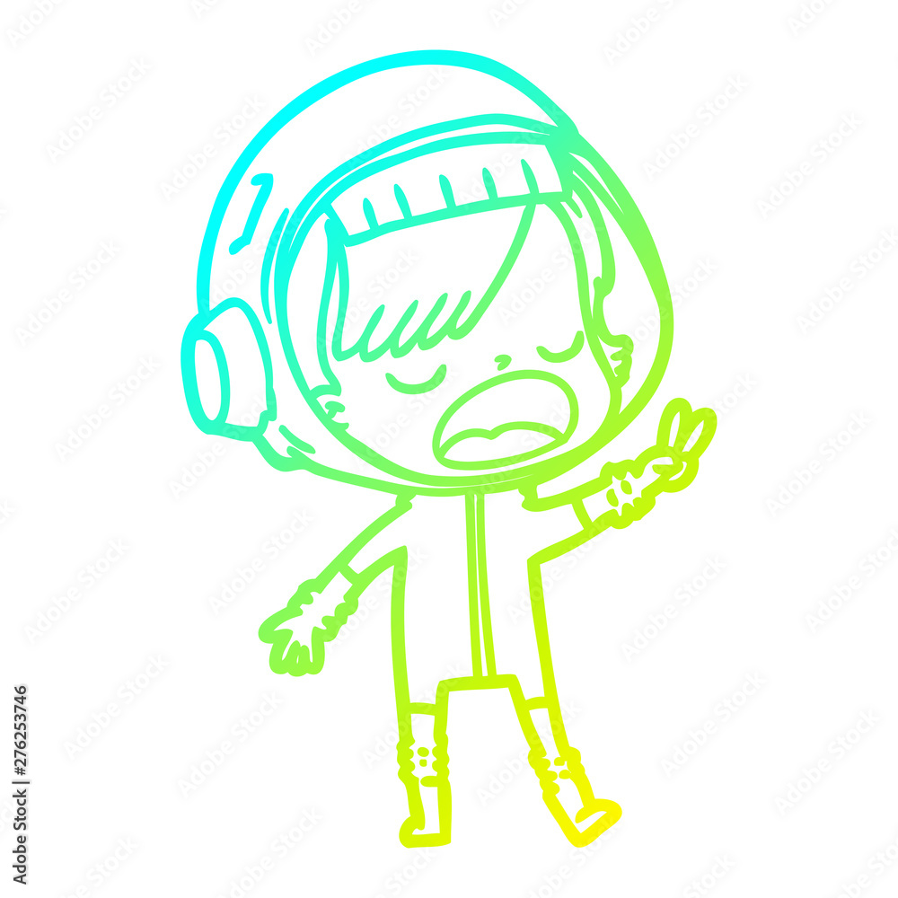 cold gradient line drawing cartoon astronaut giving peace sign cold gradient line drawing cartoon astronaut giving peace sign