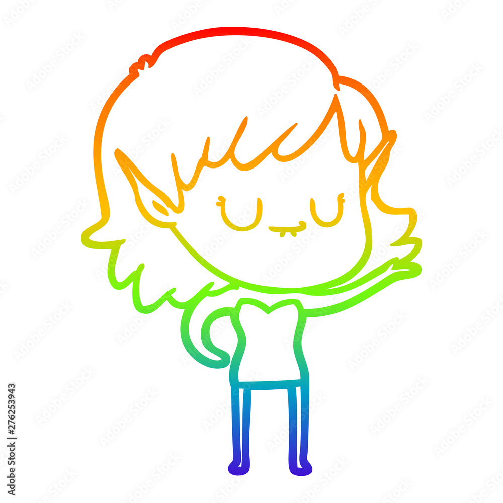 rainbow gradient line drawing happy cartoon elf girl rainbow gradient line drawing happy cartoon elf girl