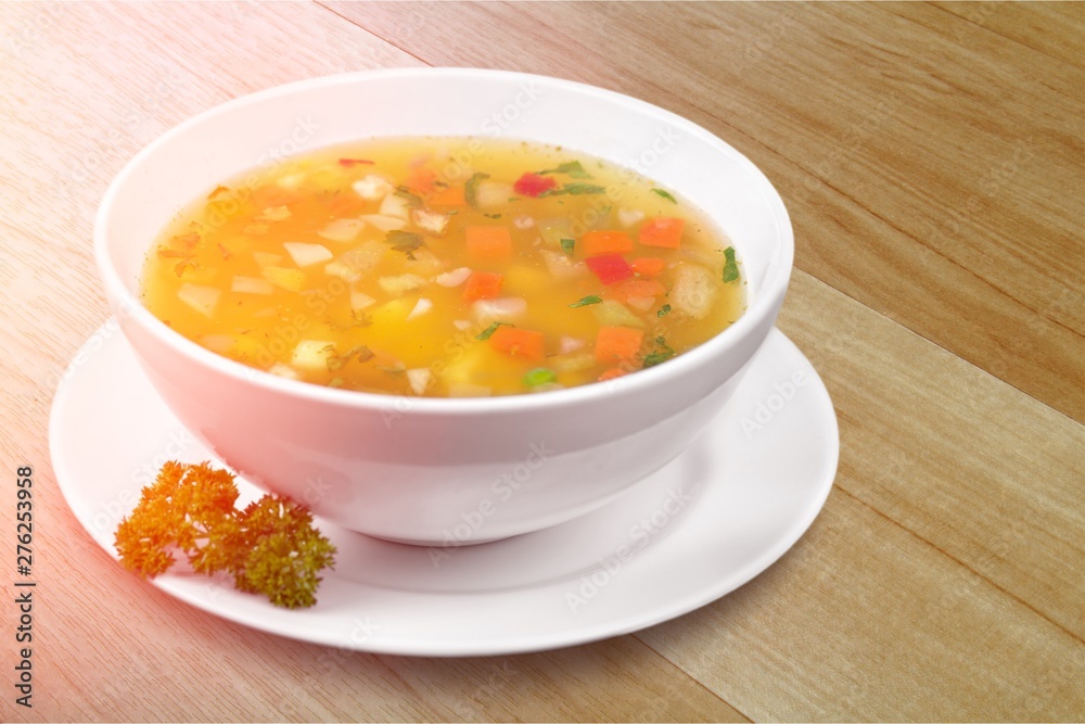 Bowl of vegetables delicious soup, close-up view Bowl of vegetables delicious soup, close-up view