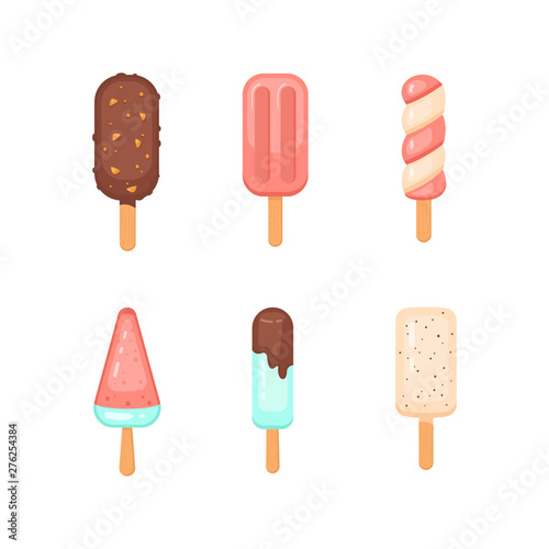 Popsicle ice-cream vector set. Cute ice lollys collection isolated ob white background.