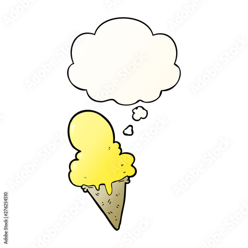 cartoon ice cream and thought bubble in smooth gradient style