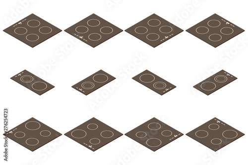Vector isometric electric cooktop. Set of items to create a scene