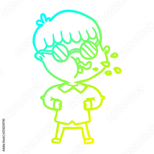 cold gradient line drawing cartoon boy wearing spectacles