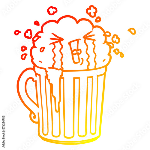 warm gradient line drawing cartoon mug of beer crying