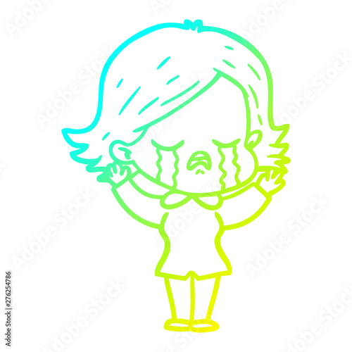 cold gradient line drawing cartoon girl crying