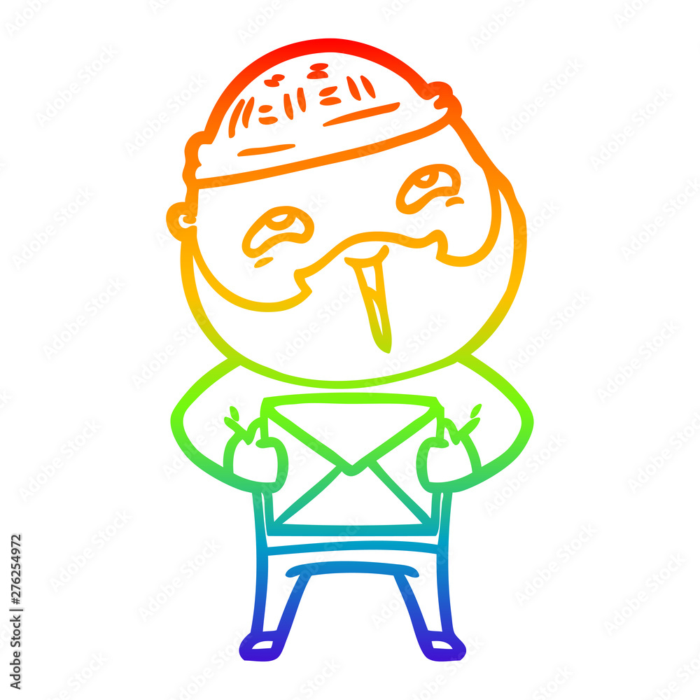rainbow gradient line drawing cartoon happy bearded man
