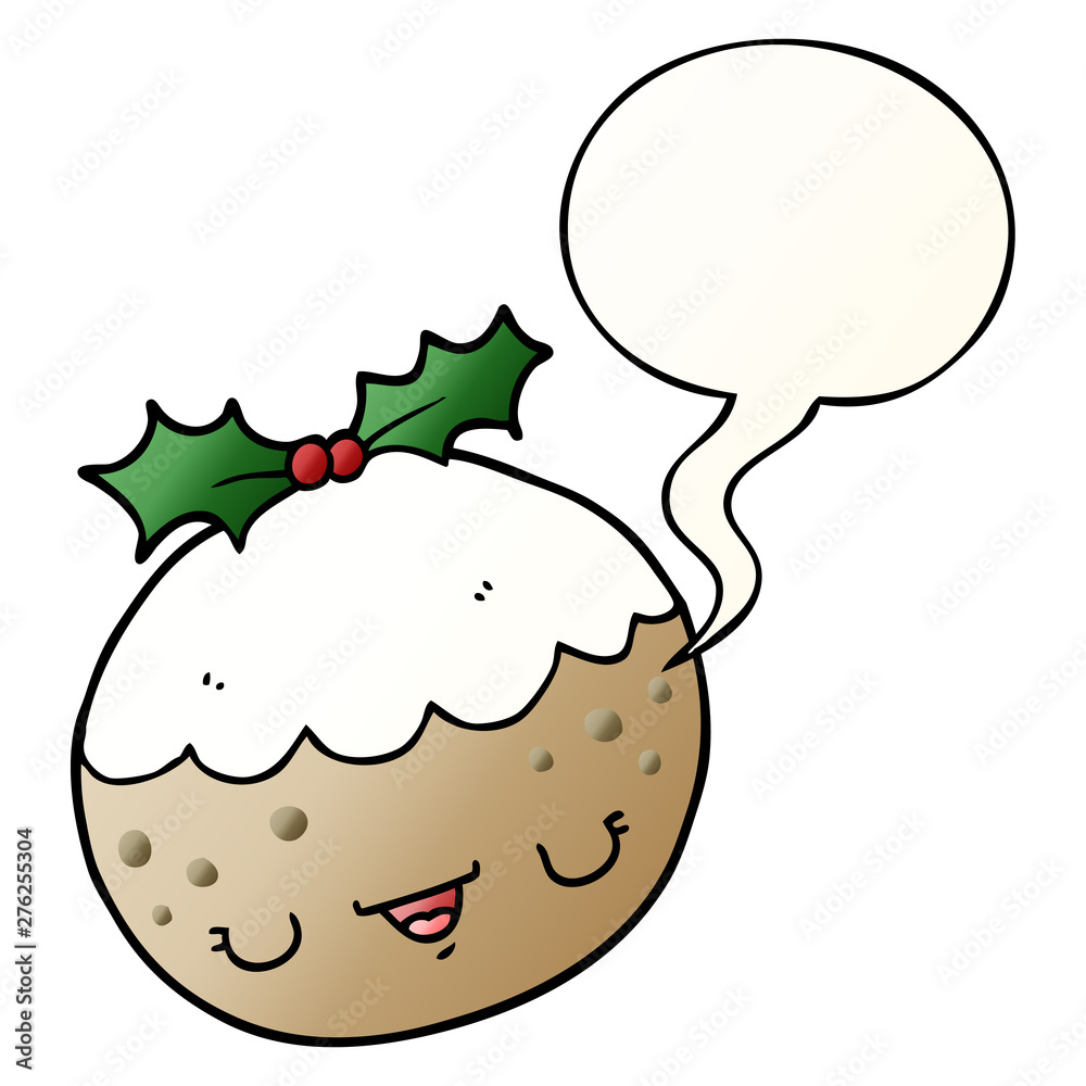 cute cartoon christmas pudding and speech bubble in smooth gradient style cute cartoon christmas pudding and speech bubble in smooth gradient style