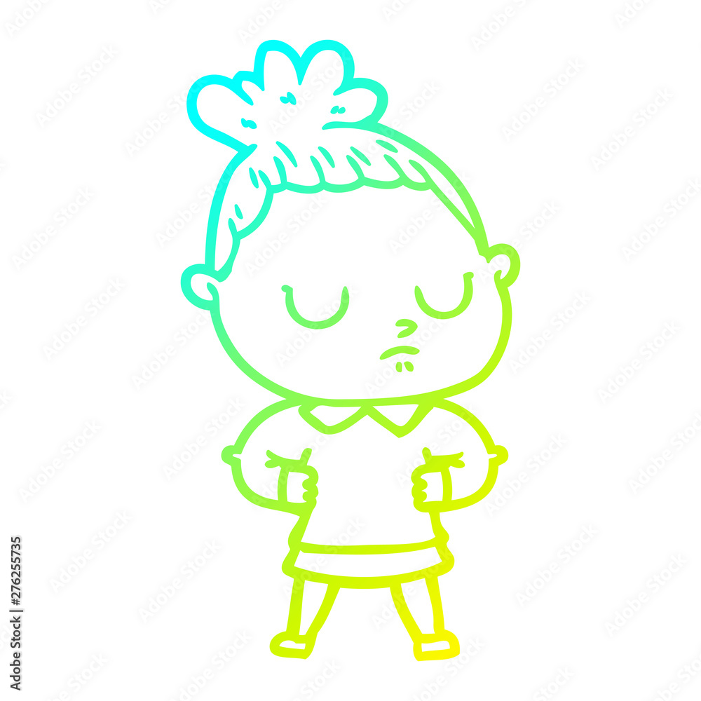 cold gradient line drawing cartoon calm woman cold gradient line drawing cartoon calm woman