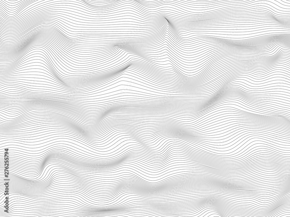 Abstract distorted lines. Wave a 3d texture of a simple black thin lines. Vector illustration.