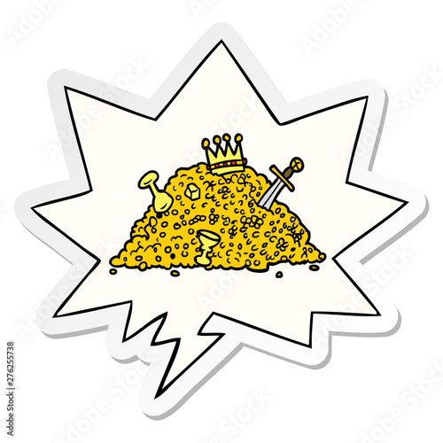 cartoon ple of treasure and speech bubble sticker