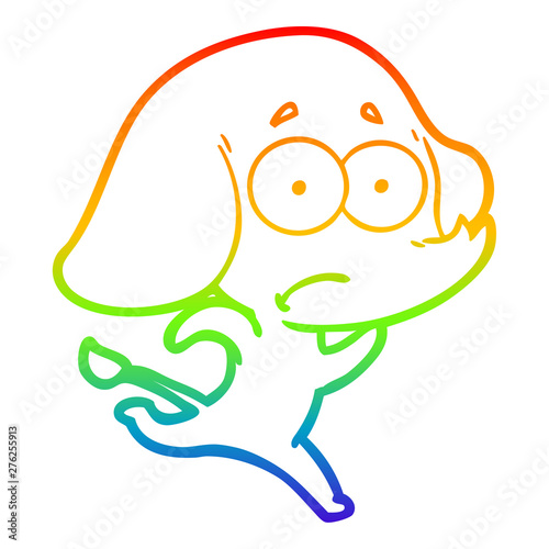 rainbow gradient line drawing cartoon unsure elephant running away