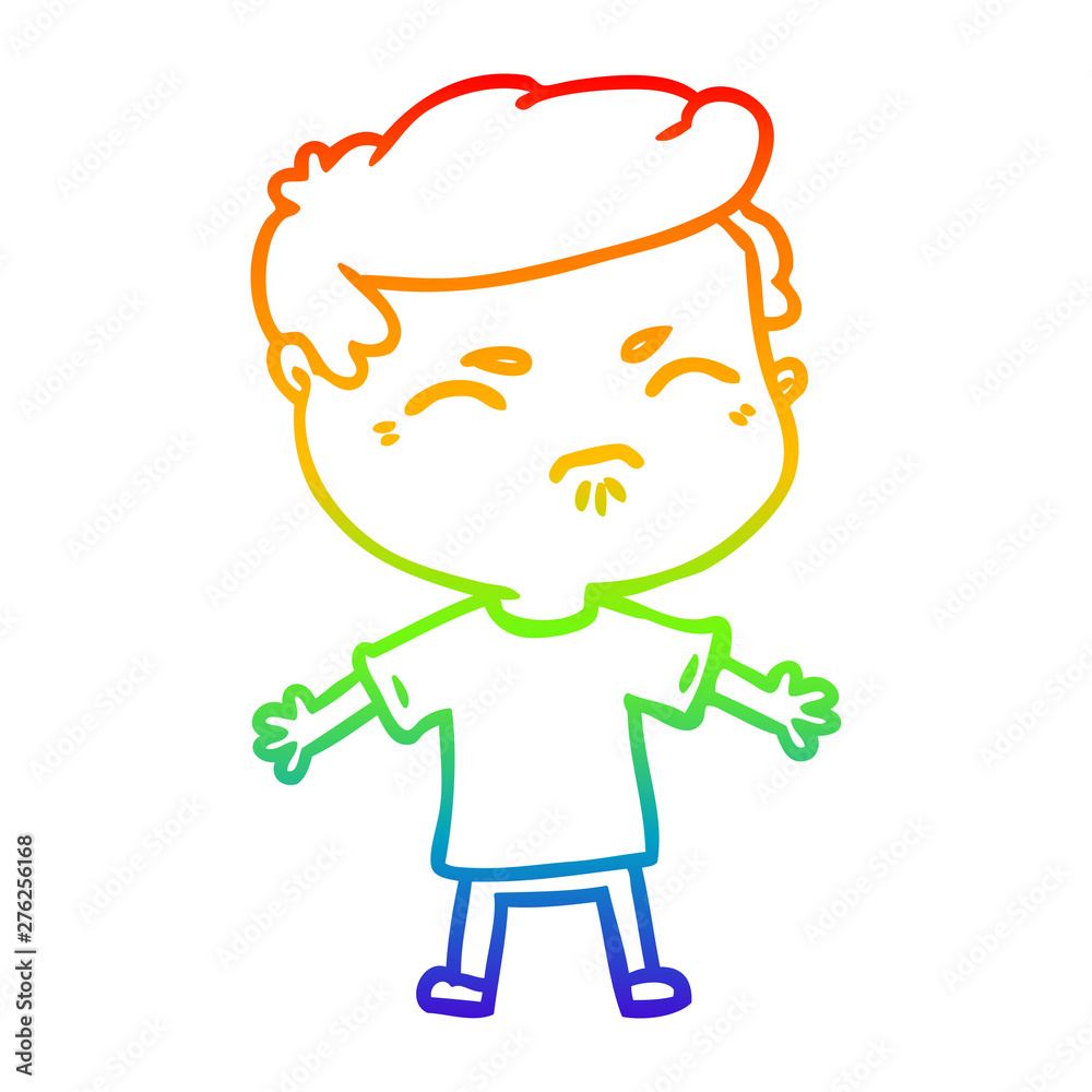 rainbow gradient line drawing cartoon annoyed man rainbow gradient line drawing cartoon annoyed man