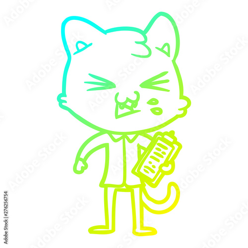 cold gradient line drawing cartoon cat hissing
