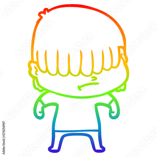 rainbow gradient line drawing cartoon boy with untidy hair