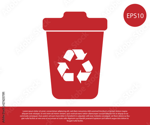 Red Recycle bin with recycle symbol icon isolated on white background. Trash can icon. Garbage bin sign. Recycle basket sign. Vector Illustration