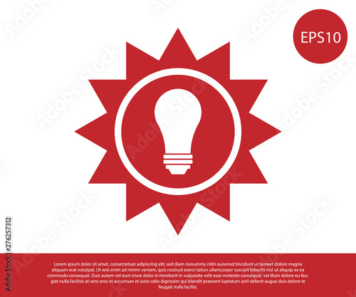 Red Solar energy panel icon isolated on white background. Sun and light bulb. Vector Illustration
