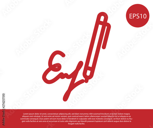 Red Signature line icon isolated on white background. Pen and undersign, underwrite, ratify symbol. Vector Illustration