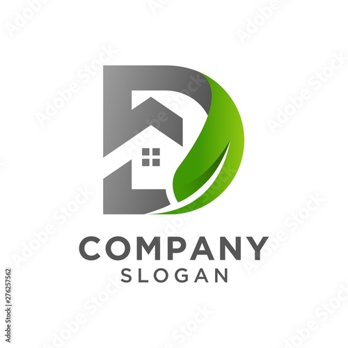 nature home with initial letter d logo design. leaf home logo vector illustration