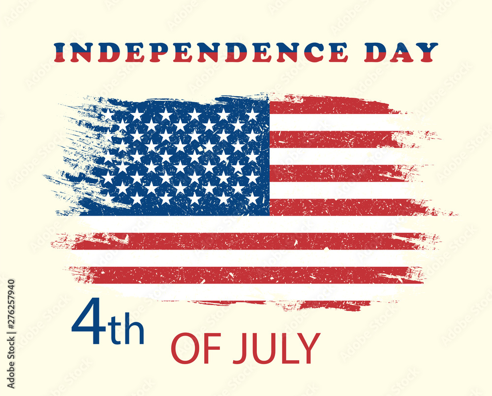 Illustration 4 July independence day USA . American grunge flag. Vector poster, banner, holiday card, yellow background.