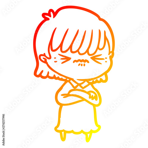 warm gradient line drawing annoyed cartoon girl