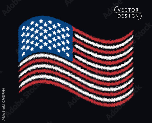 The flag of the developing grunge of the United States of America is colored. Noise. Vector art design, template, multi-colored us flag, icon. Isolated transparent background.