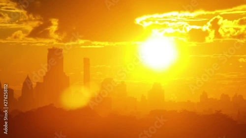 Flared beauty shot of sunset and manhattan Skyline