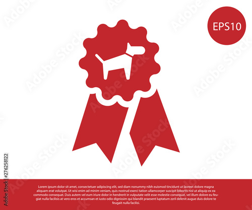 Red Dog award symbol icon isolated on white background. Medal with dog footprint as pets exhibition winner concept. Vector Illustration