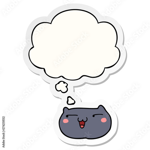 cartoon cat face and thought bubble as a printed sticker