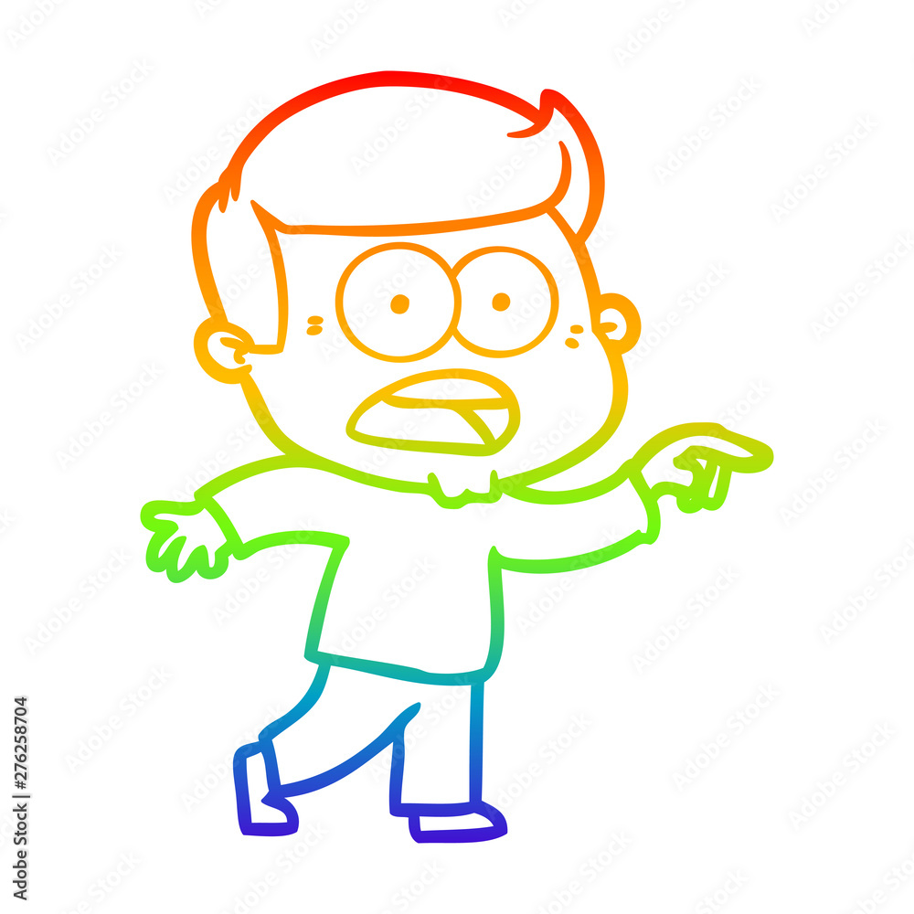 rainbow gradient line drawing cartoon shocked man