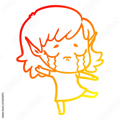 warm gradient line drawing cartoon crying elf girl